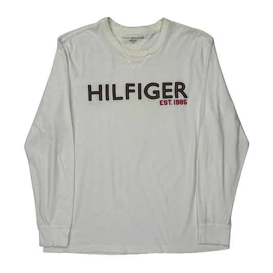 Tommy Hilfiger Spellout Long Sleeve T-Shirt - Large White Cotton