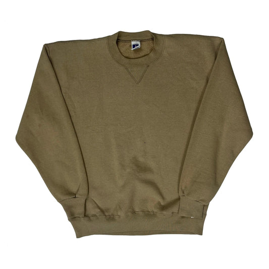 Made In USA Russell Athletic Sweatshirt - Large Khaki Cotton Blend