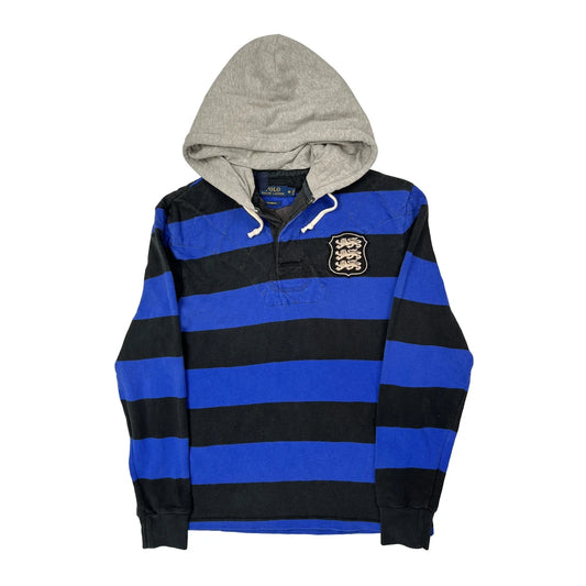 Vintage Three Lions England Crest Polo By Ralph Lauren Striped Hoodie - Medium Blue Cotton