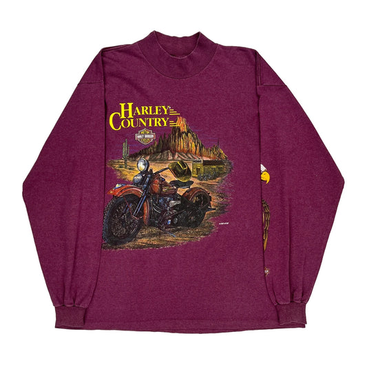 Harley Country Harley Davidson Graphic Long Sleeve T-Shirt - XL Purple Cotton Blend