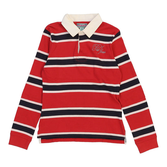 Vintage Ralph Lauren Striped Rugby Shirt - Medium Red Cotton