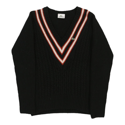 Vintage Lacoste V-neck Jumper - Medium Black Virgin Wool