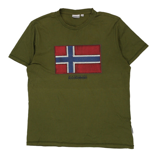 Vintage khaki Napapijri T-Shirt - mens x-large
