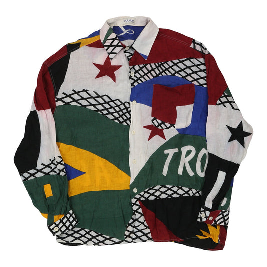 Vintage block colour Byblos Patterned Shirt - mens xx-large