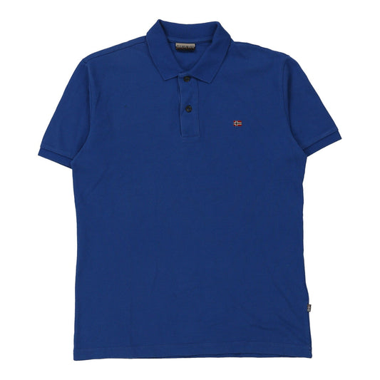 Vintage Napapijri Polo Shirt - Small Blue Cotton