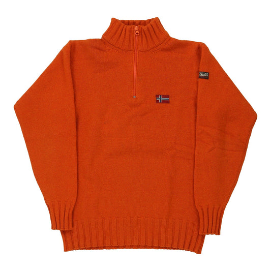 Vintage Napapijri 1/4 Zip - Small Orange Wool Blend