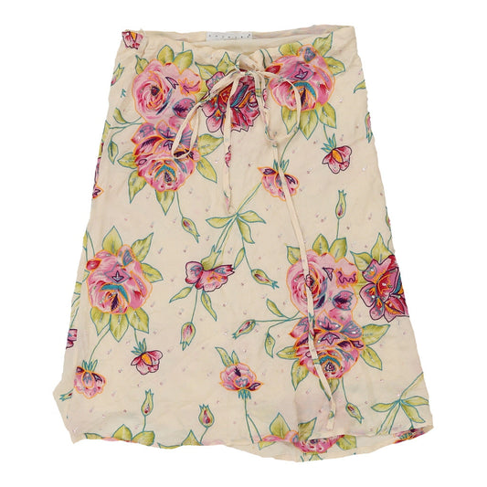 Vintage Twinset Floral Mini Skirt - Medium Cream Viscose Blend