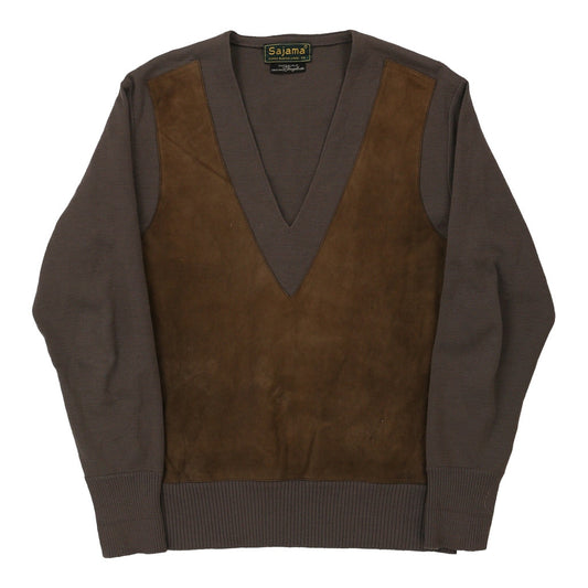 Vintage Sajama V-neck Jumper - Medium Brown Suede