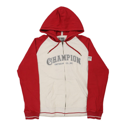 Vintage Champion Spellout Hoodie - XL White Cotton