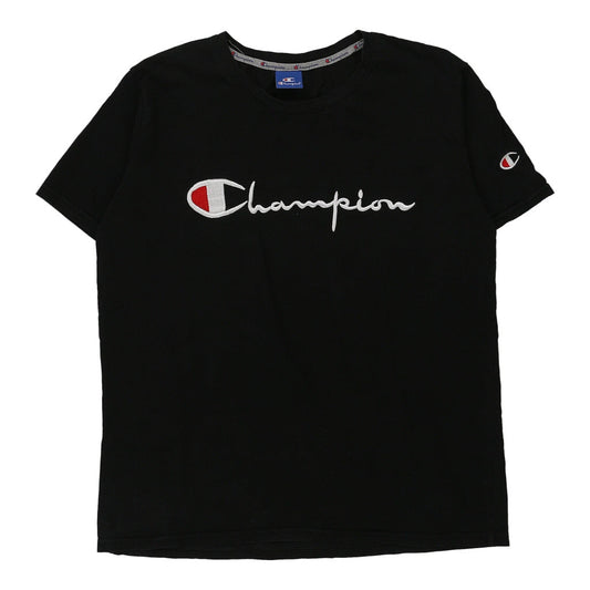 Vintage Champion Spellout T-Shirt - Small Black Cotton