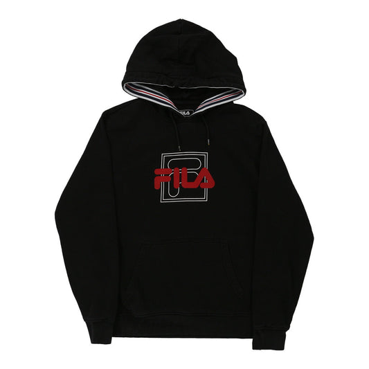 Vintage Fila Spellout Hoodie - Small Black Cotton Blend