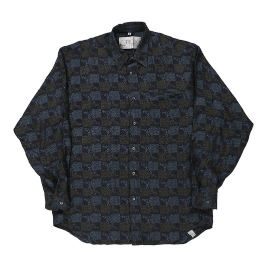 Vintage Riccardo Bini Patterned Shirt - Small Navy Polyester Blend