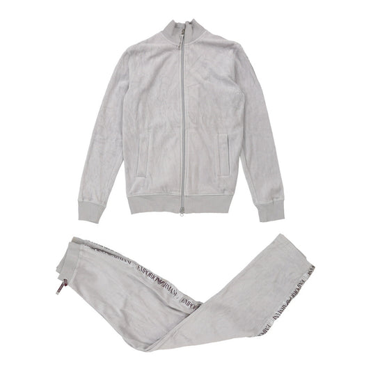 Vintage Velour Emporio Armani Full Tracksuit - XS Grey Polyester Blend