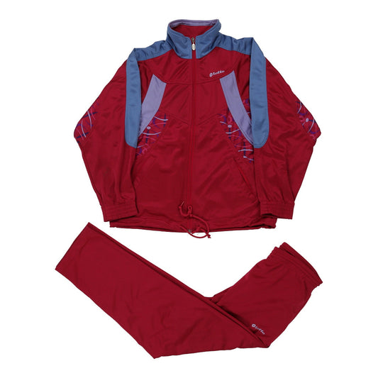 Vintage Lotto Full Tracksuit - Medium Red Polyester