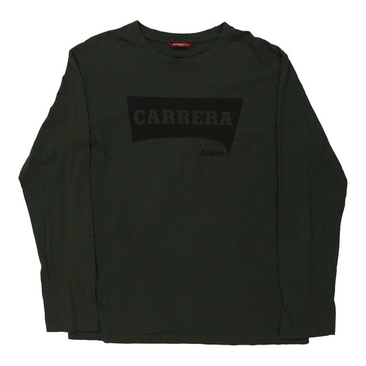 Vintage Carrera Spellout Long Sleeve T-Shirt - XL Khaki Cotton