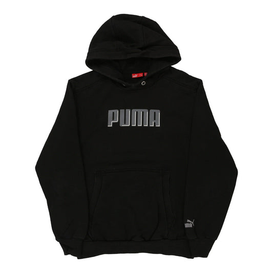 Vintage Puma Spellout Hoodie - Small Black Cotton Blend