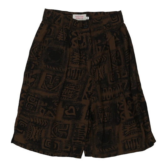 Vintage Benetton Graphic Shorts - 26W UK 8 Brown Viscose