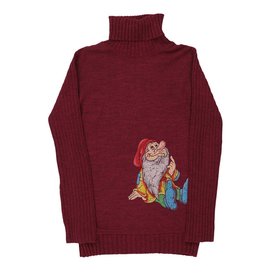 Vintage Unbranded Graphic Rollneck - Small Burgundy Wool Blend