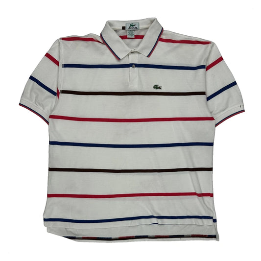 Lacoste Striped Polo Shirt - Medium White Cotton
