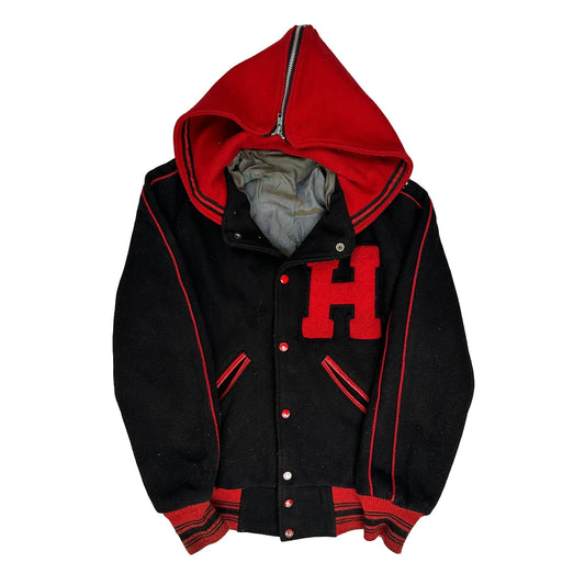70S Unbranded College Varsity Jacket - Small Black Wool