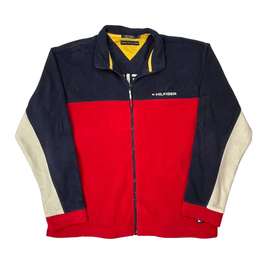 Vintage Hilfiger Spellout Tommy Hilfiger Spellout Fleece Jacket - XL Red Polyester