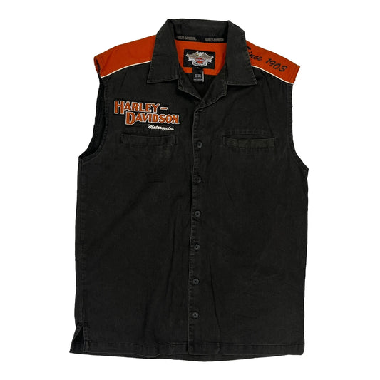 An American Legend Harley Davidson Graphic Denim Gilet - Small Orange Cotton