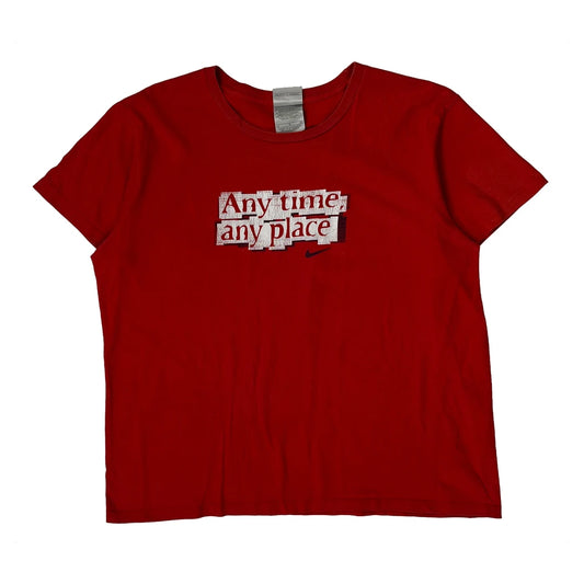 Vintage Nike Spellout T-Shirt - Large Red Cotton