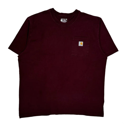 Vintage Carhartt T-Shirt - XL Burgundy Cotton