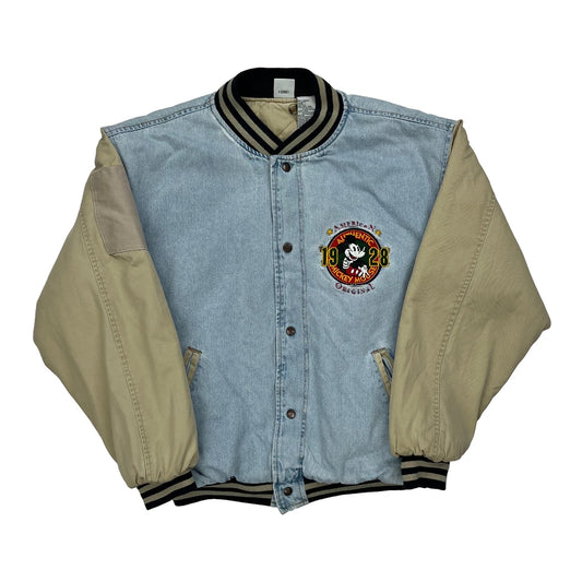 Mickey Mouse Disney Graphic Varsity Jacket - Large Blue Cotton