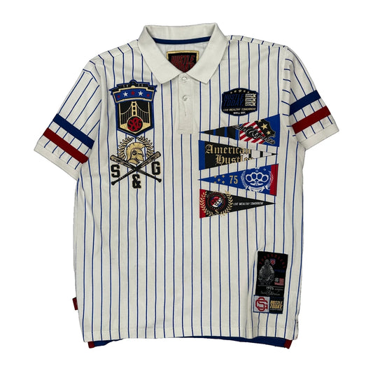 American Hustle Hustle Today Striped Polo Shirt - 3XL White Cotton