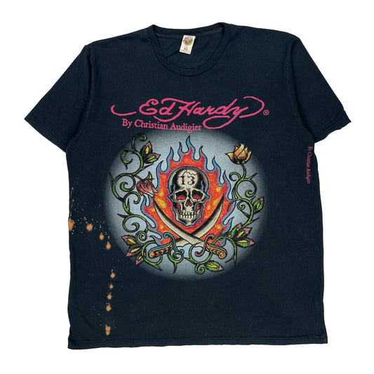 Ed Hardy Graphic T-Shirt - XL Black Cotton