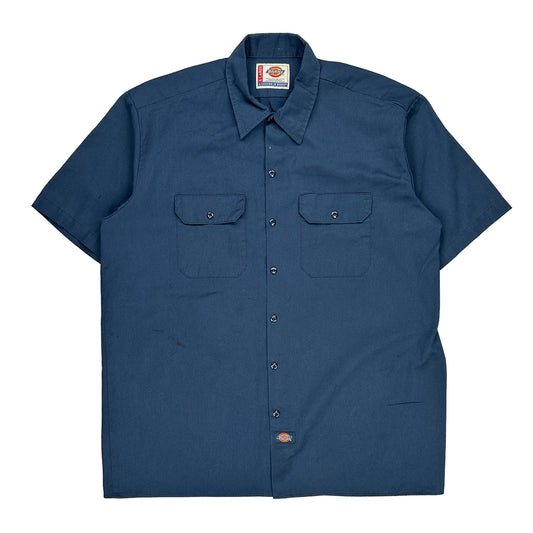 Dickies Short Sleeve Shirt - XL Blue Polyester Blend