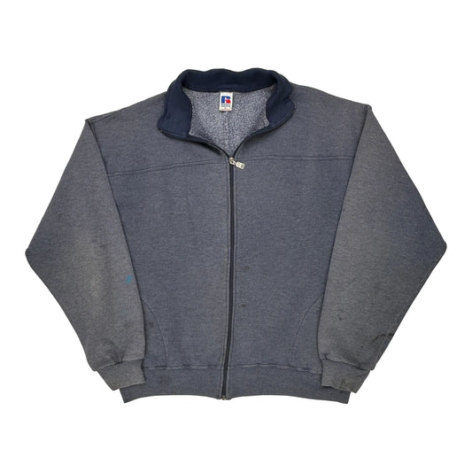 90S Blank Russell Athletic Zip Up - XL Grey Cotton Blend
