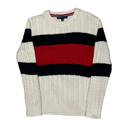 Tommy Hilfiger Striped Jumper - Large White Cotton