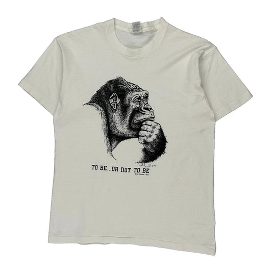 Chimpanzee Thinking Print Fruit Of The Loom Graphic T-Shirt - Large White Cotton