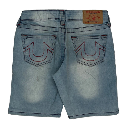 Vintage True Religion Contrast Stitch Denim Shorts - 26W 11L Light Wash Denim