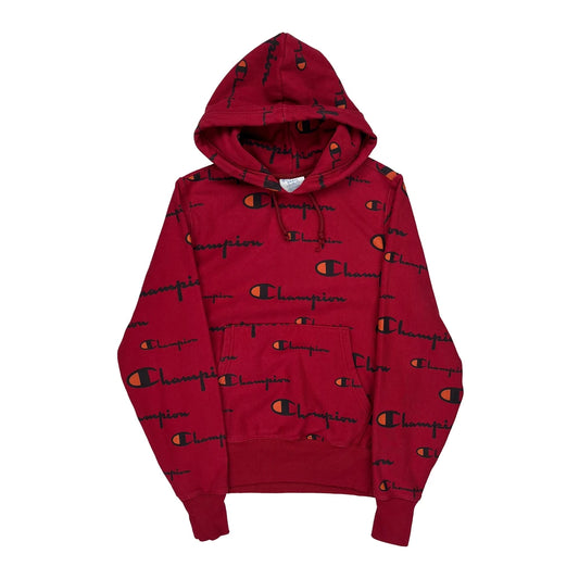 Reverse Weave Champion Spellout Hoodie - Small Red Cotton