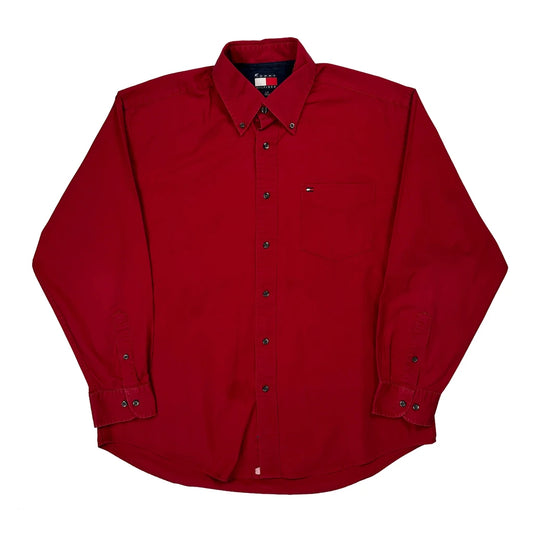 90S Tommy Hilfiger Shirt - Large Red Cotton