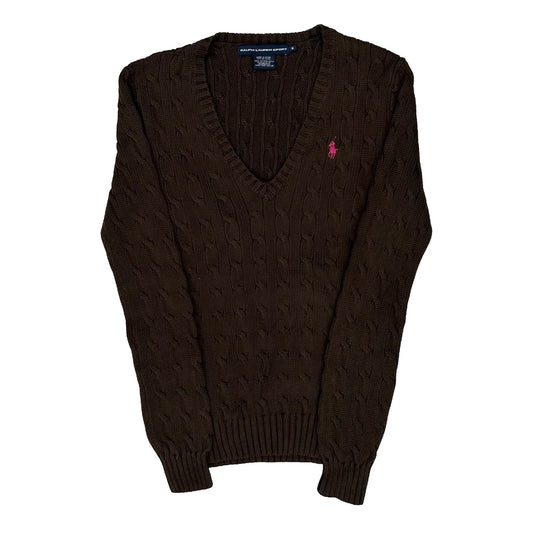 Ralph Lauren Sport V-Neck Jumper - Medium Brown Cotton