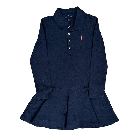 Age 5 Polo By Ralph Lauren A-Line Dress - Small Navy Cotton Blend