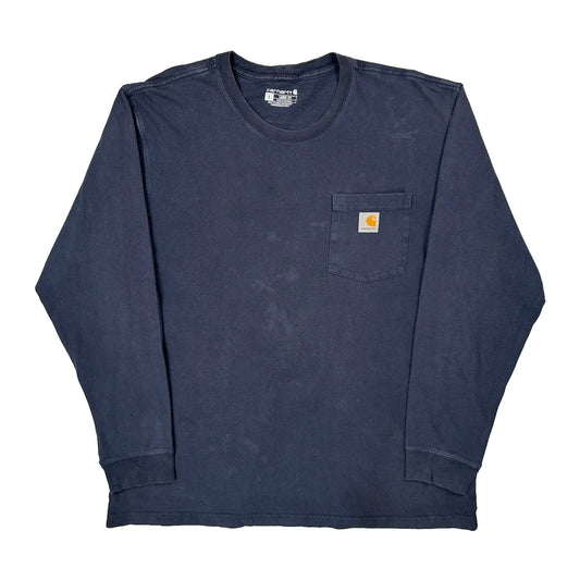 Vintage Loose Fit Carhartt Long Sleeve T-Shirt - Large Navy Cotton
