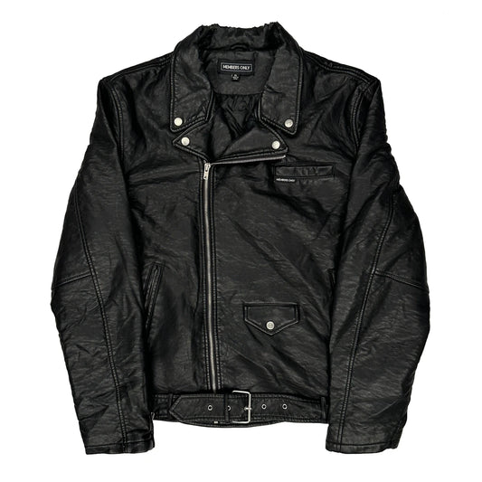 Vintage Members Only Motorcycle Leather Jacket - XL Black Faux Leather