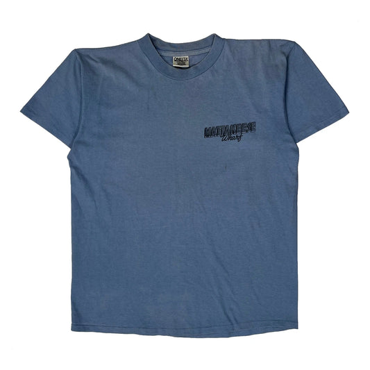 Lobster Motif Oneita Graphic T-Shirt - Large Blue Cotton