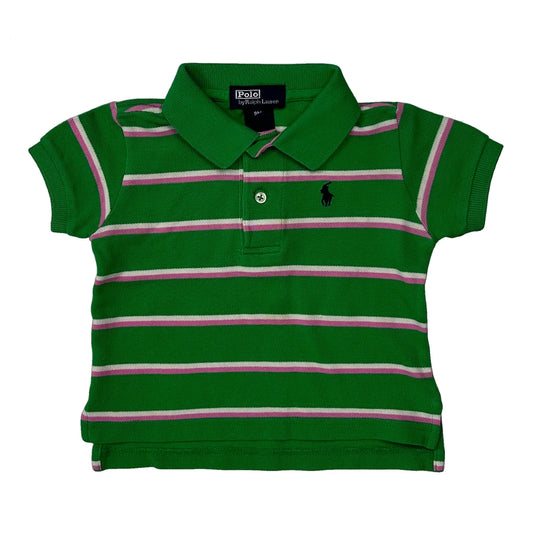 Vintage Age 9 Months Polo By Ralph Lauren Striped Polo Shirt - 2XS Green Cotton