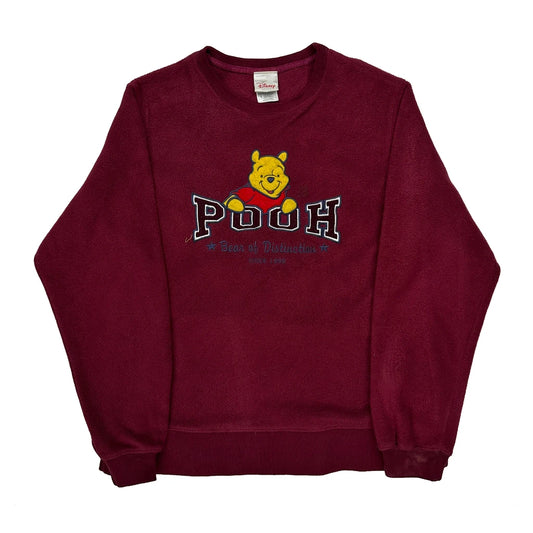 Vintage Winnie The Pooh Disney Cartoon Sweatshirt - Small Burgundy Polyester