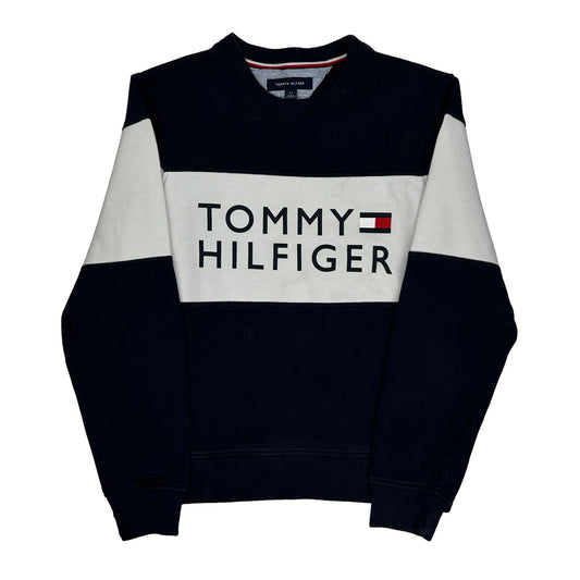 Logo Print Tommy Hilfiger Spellout Sweatshirt - Small Navy Cotton