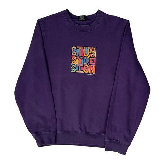 Stussy Graphic Sweatshirt - Small Purple Cotton Blend