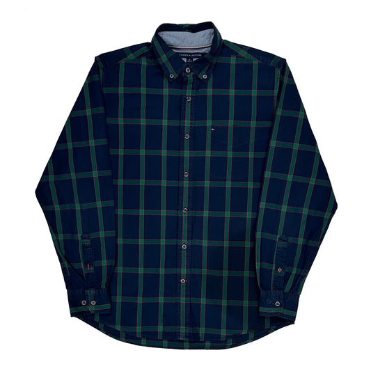 Vintage Tommy Hilfiger Checked Shirt - Medium Blue Cotton