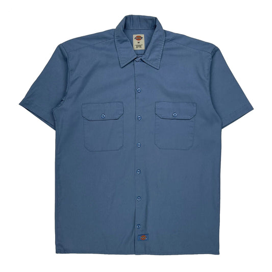 Vintage Dickies Short Sleeve Shirt - Medium Blue Polyester Blend