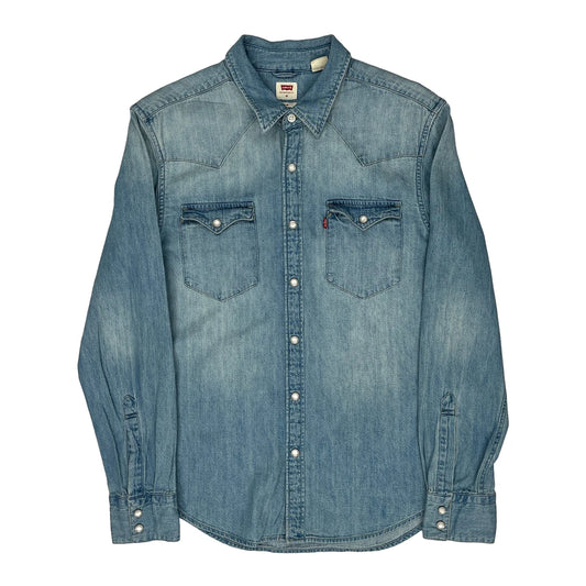 Vintage Levis Slim Denim Shirt - Medium Blue Denim